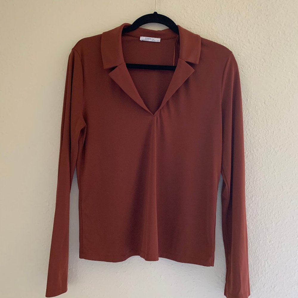 Zara Basic | Burnt orange long sleeve top